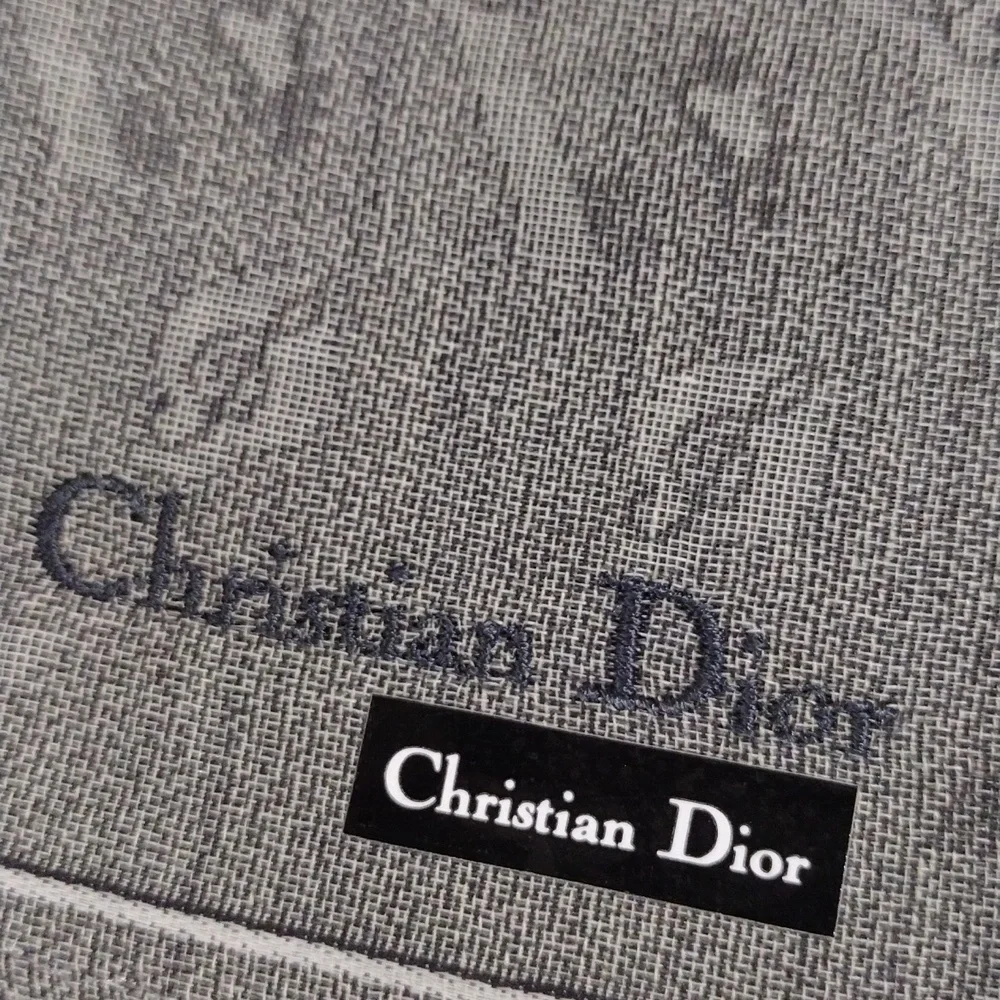 CHRISTIAN DIOR Women's 100% Cotton Grey Print Square Pocket Scarf - 19x19-inch